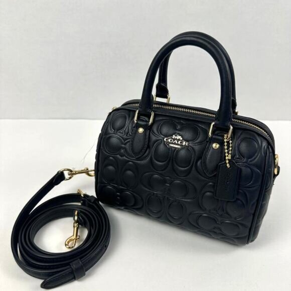 Coach Mini Rowan Crossbody Bag In Signature Leather IN Black - Picture 5 of 13